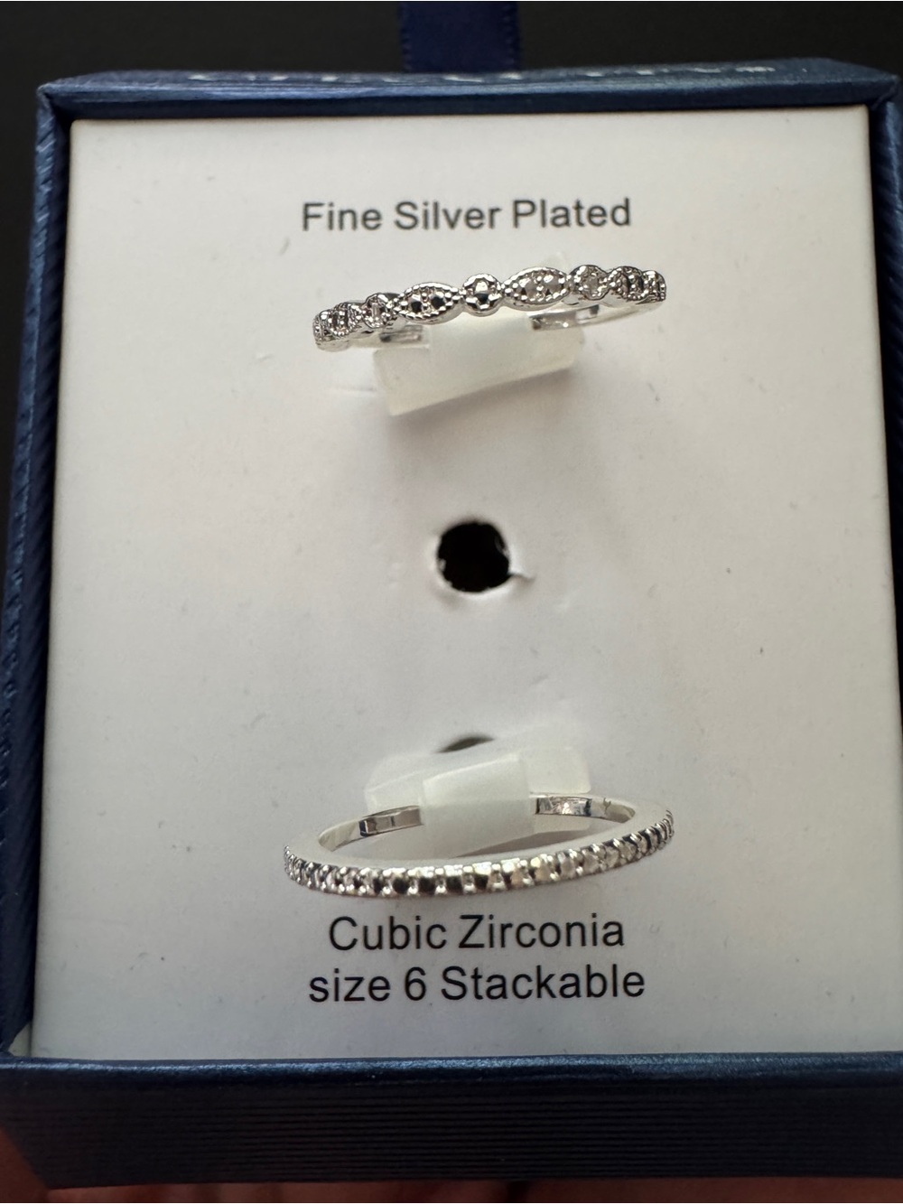 Silver Cubic Zirconia Stackable Rings - Size 6